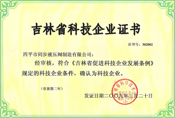 吉林省科技企業(yè)證書